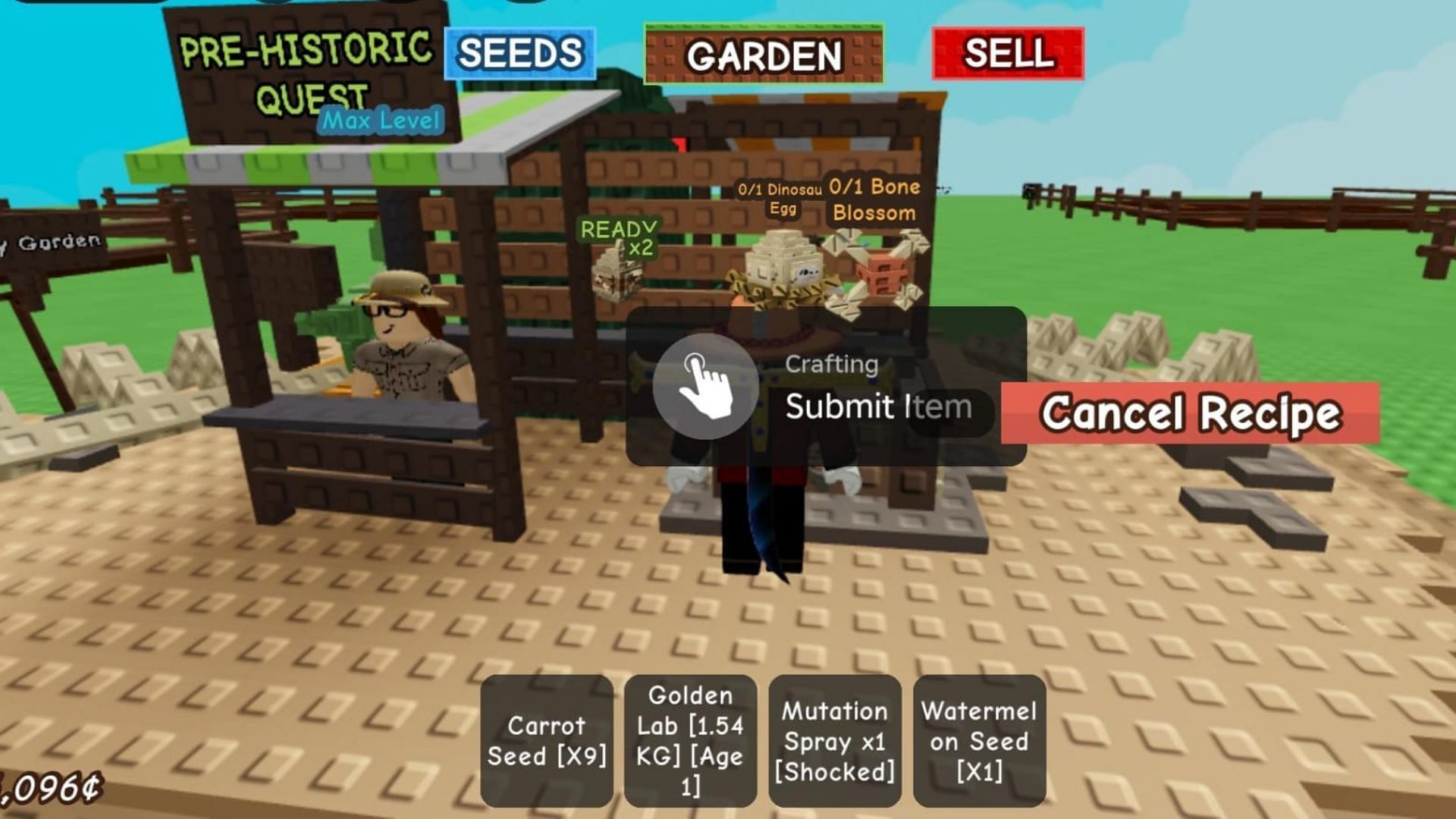 Deposit the crafting items to make Primal Egg (Image via Roblox)